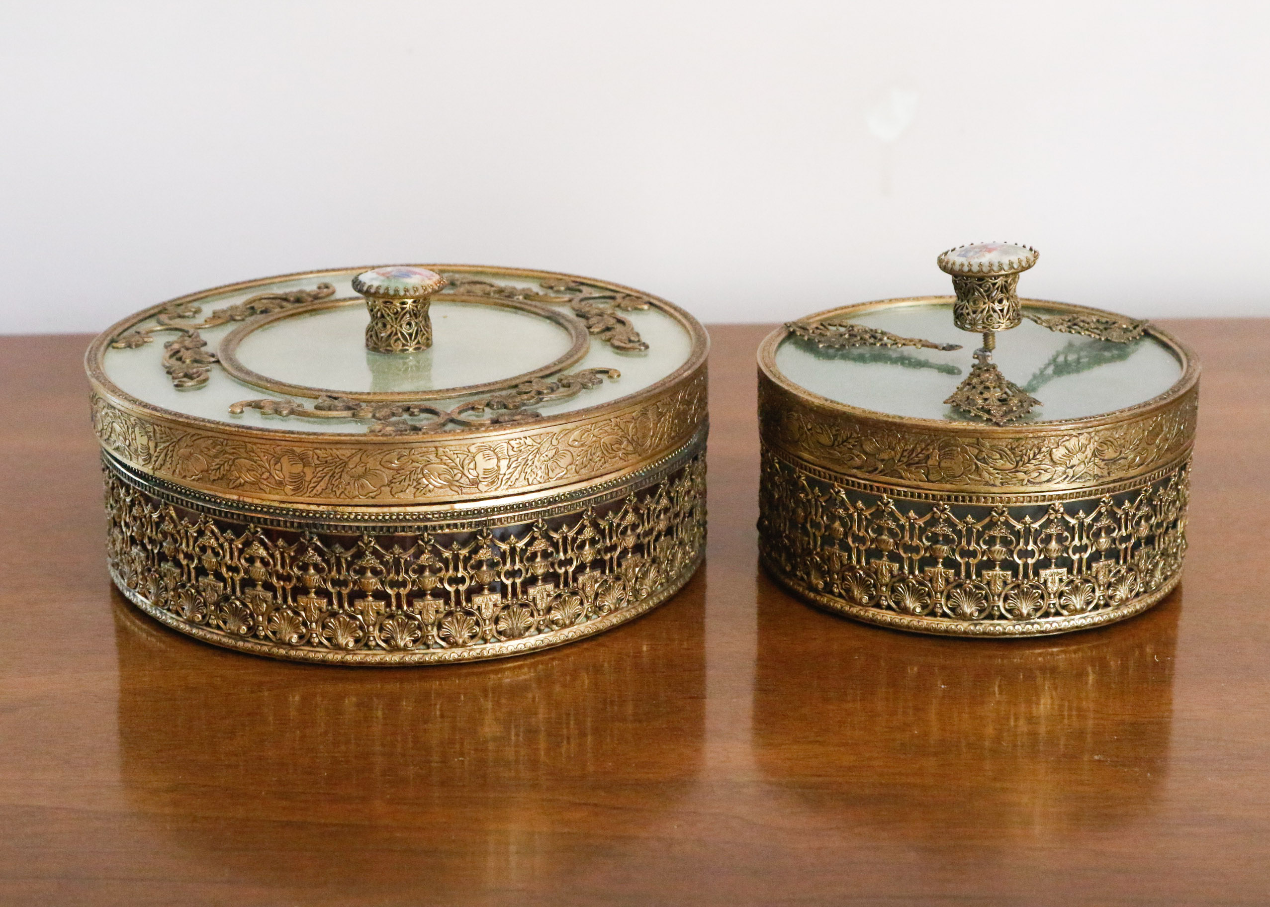 Two Ornate Filigree Vanity Boxes