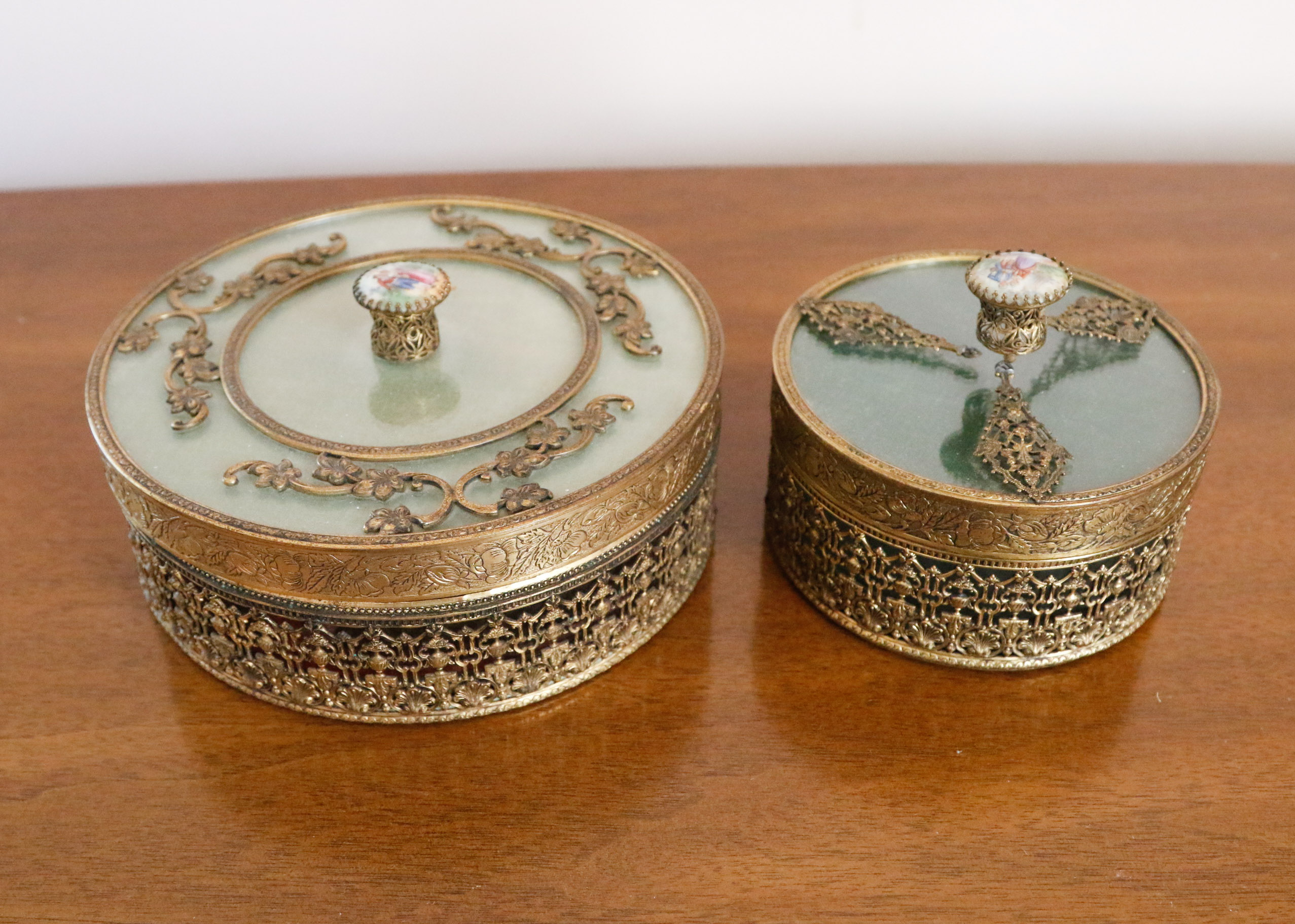 Two Ornate Filigree Vanity Boxes