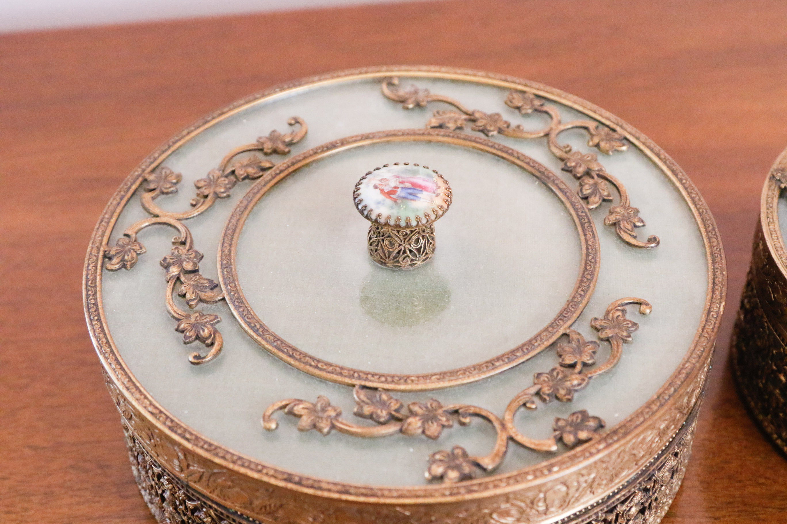 Two Ornate Filigree Vanity Boxes