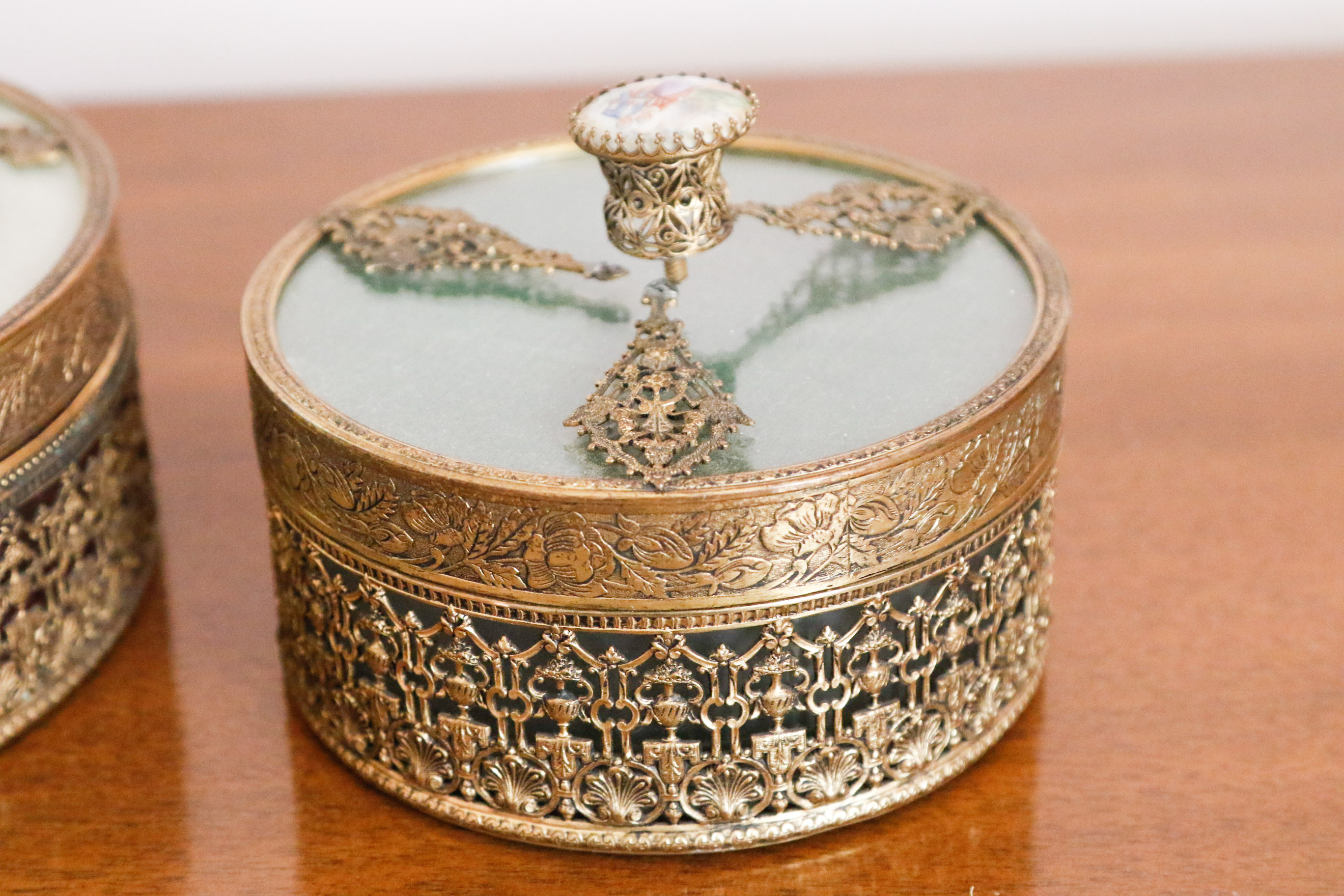 Two Ornate Filigree Vanity Boxes