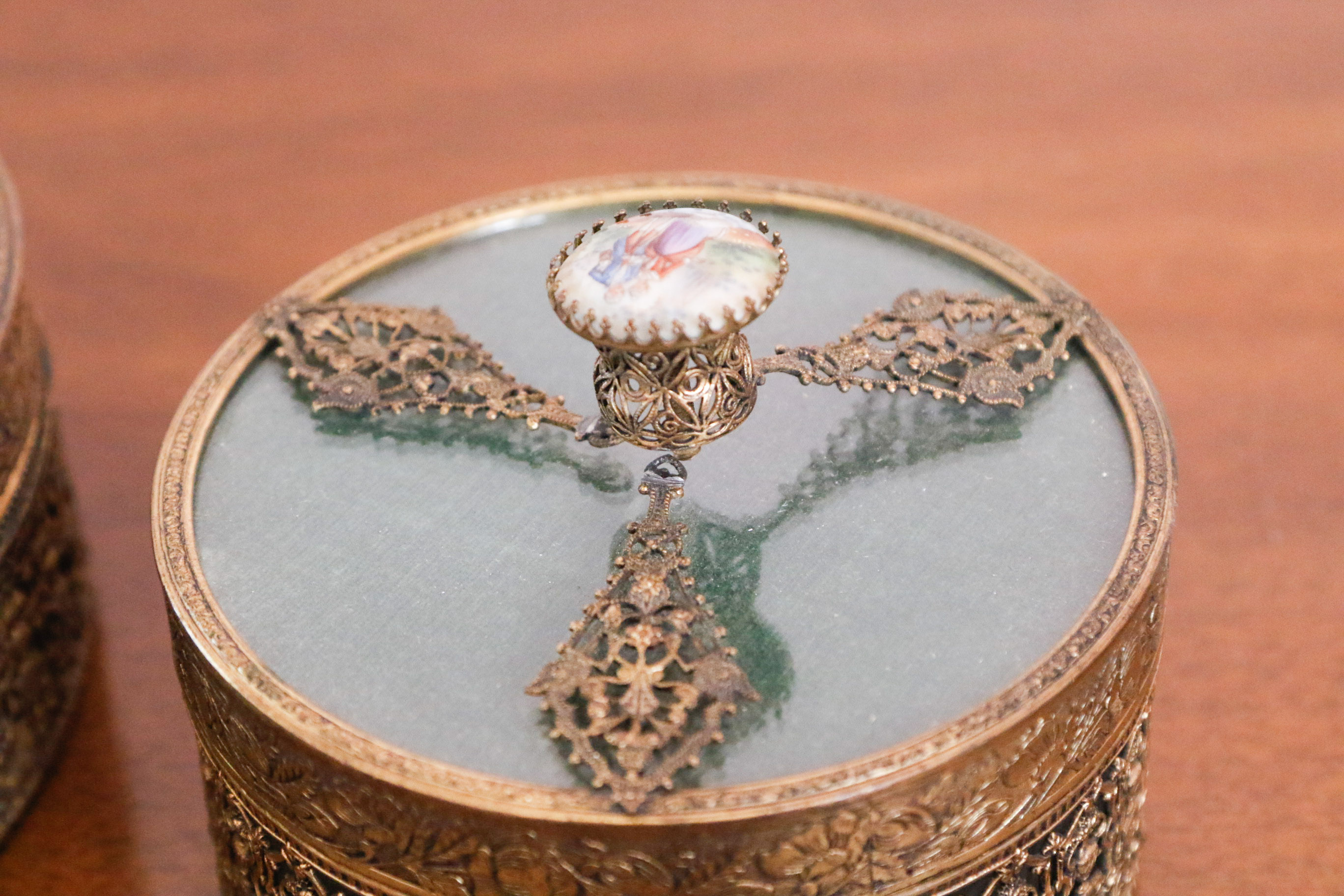 Two Ornate Filigree Vanity Boxes