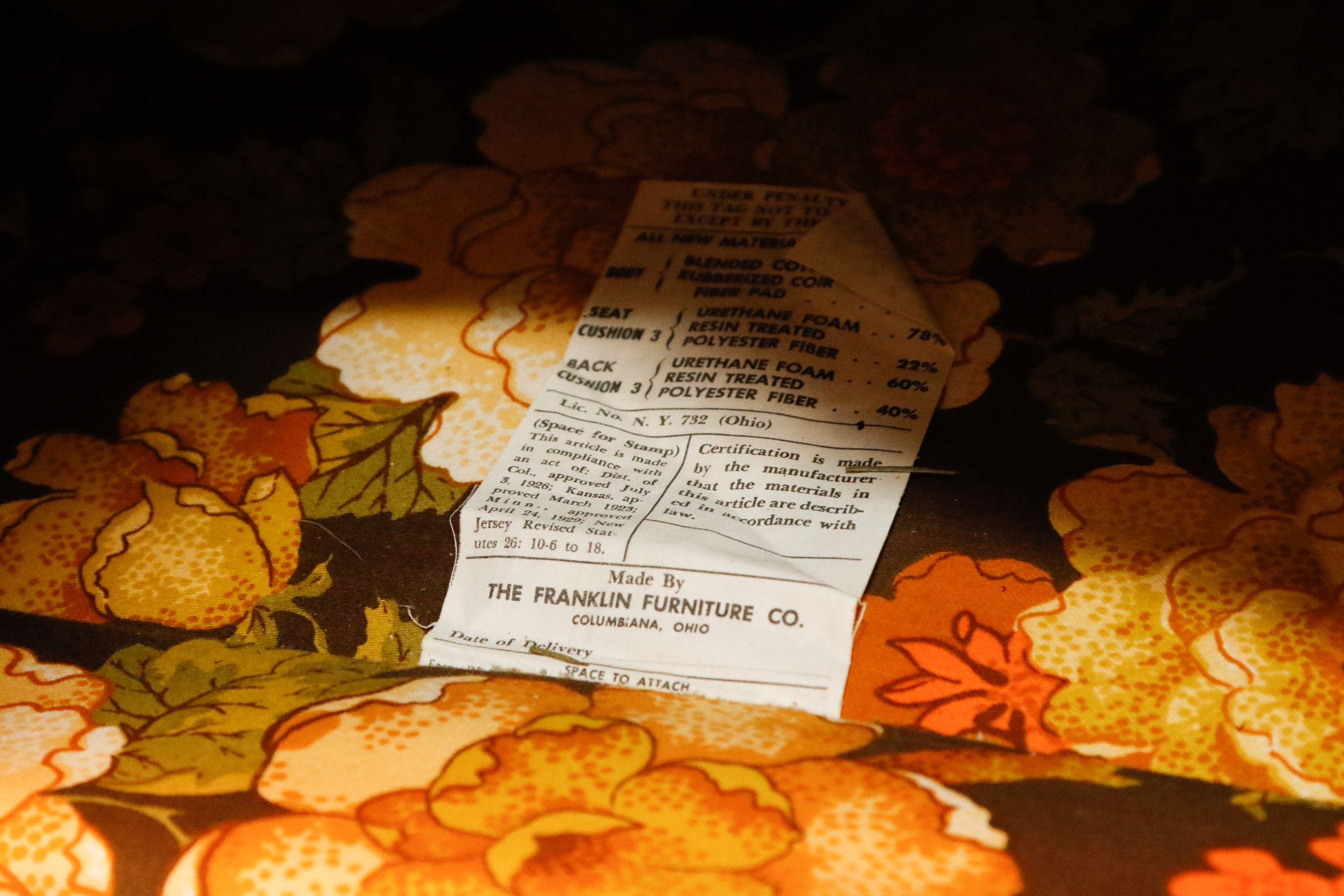 Vintage Franklin Furniture Co. Floral Upholstered Sofa