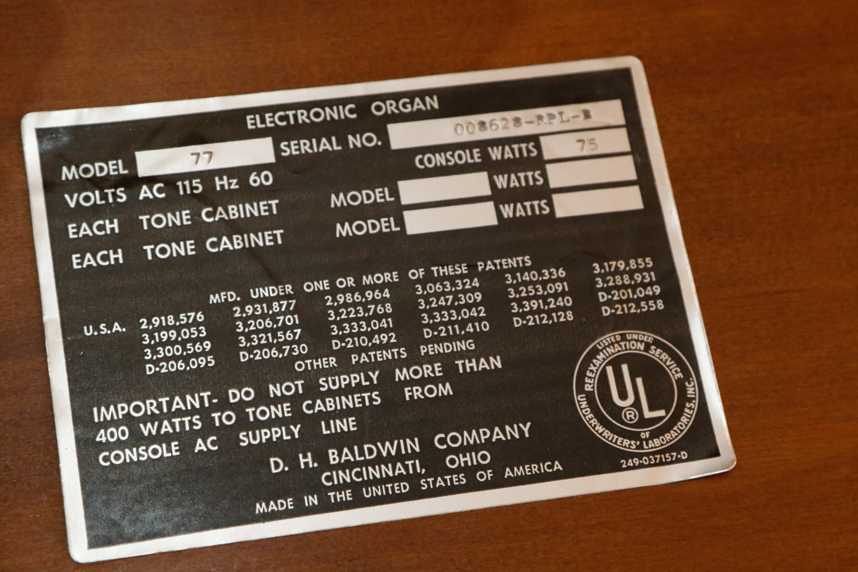 Baldwin "Spinet" M-77 Organ