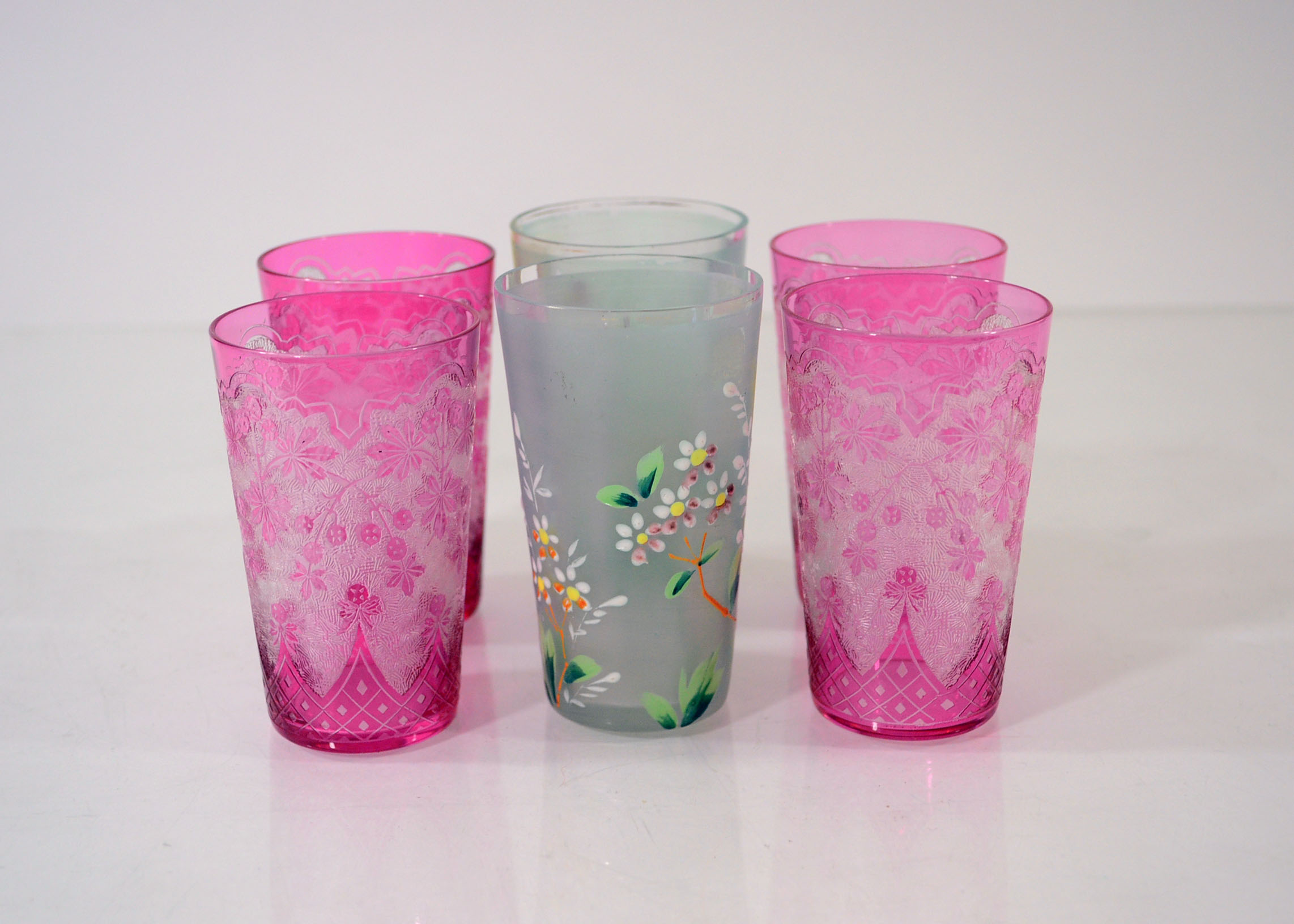 Set of Six Hand Painted Drinking Glasses
