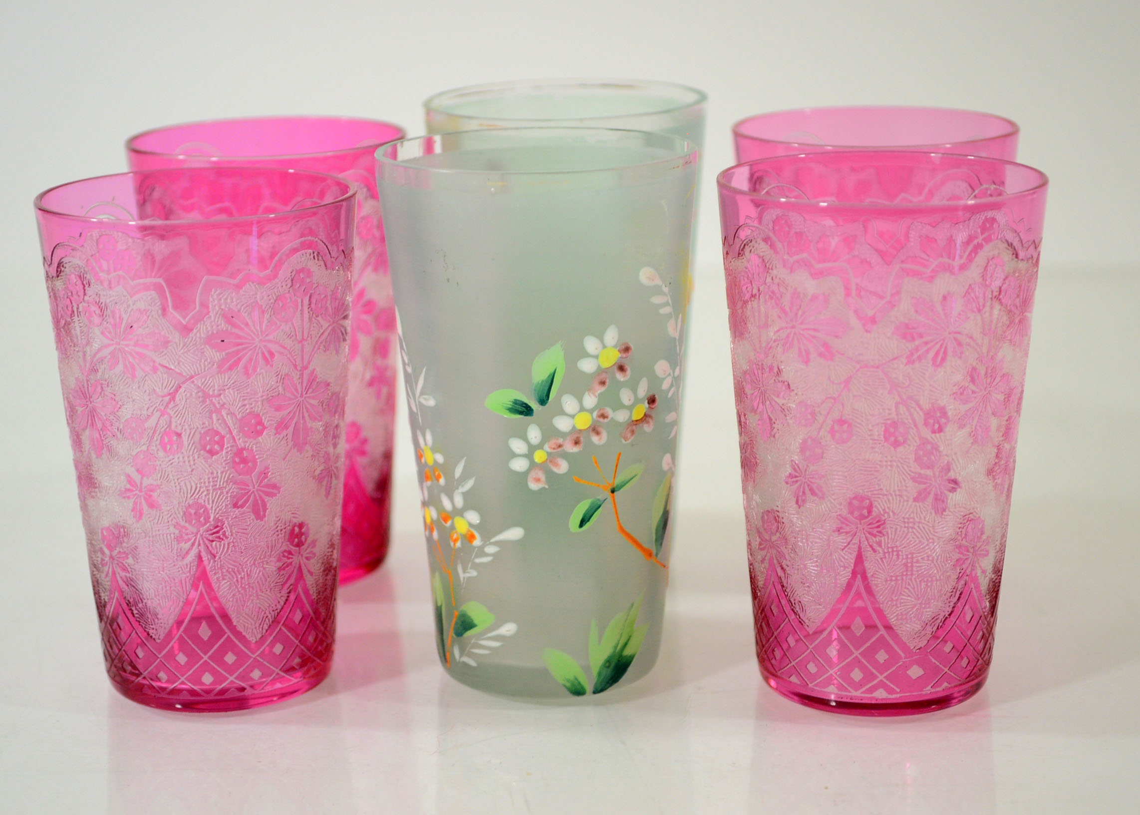 Set of Six Hand Painted Drinking Glasses