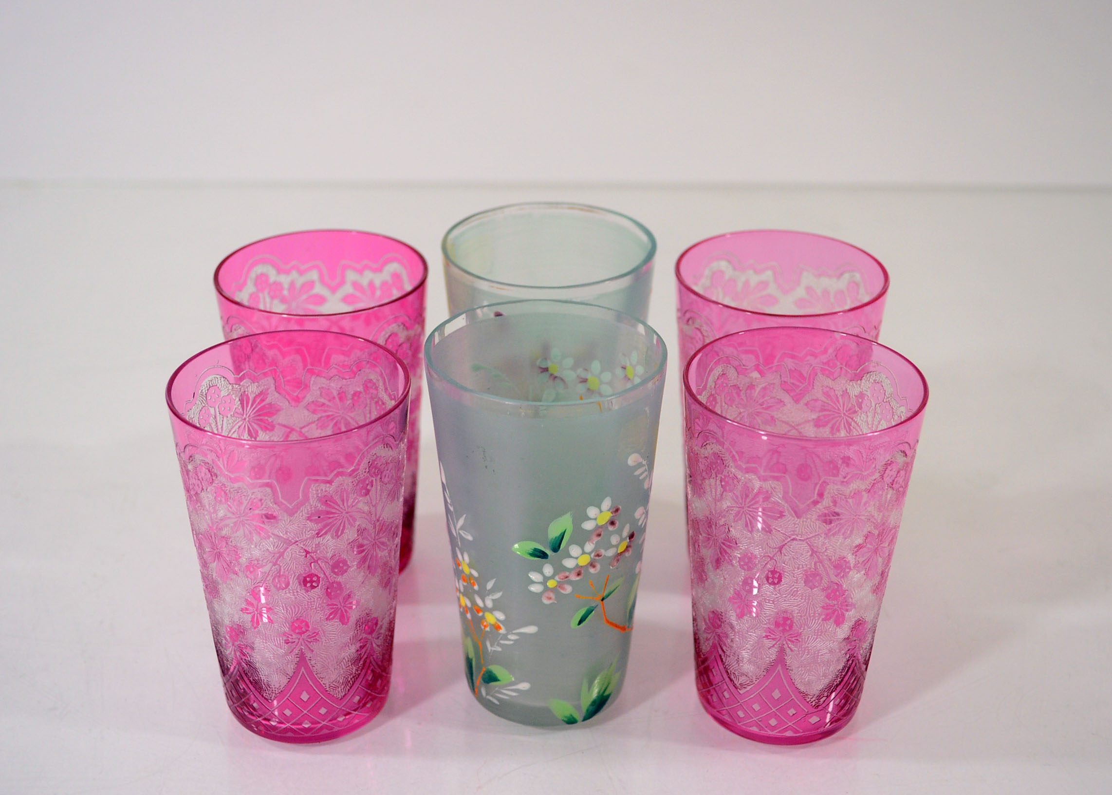 Set of Six Hand Painted Drinking Glasses