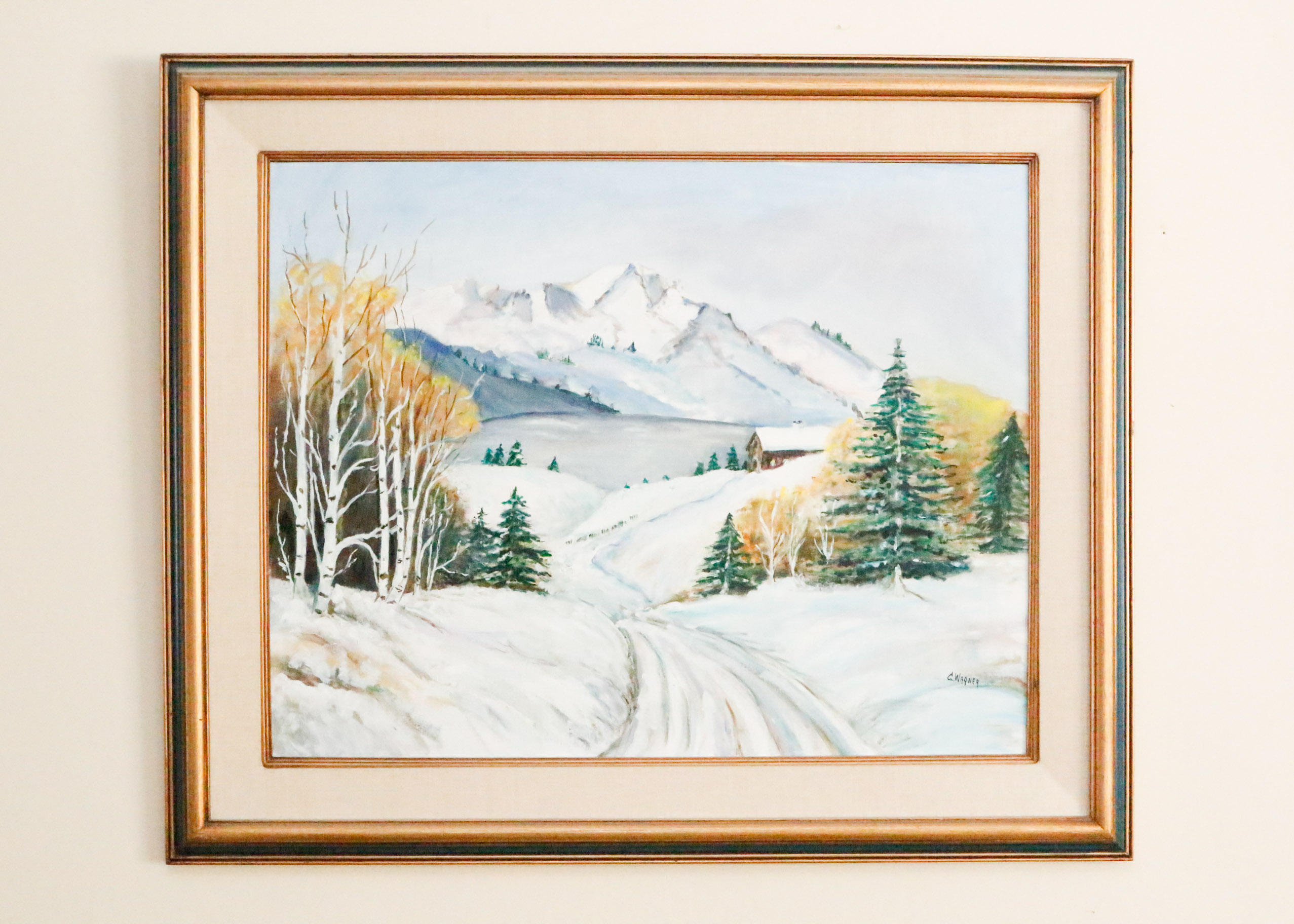 Acrylic on Canvas of Wintery Landscape