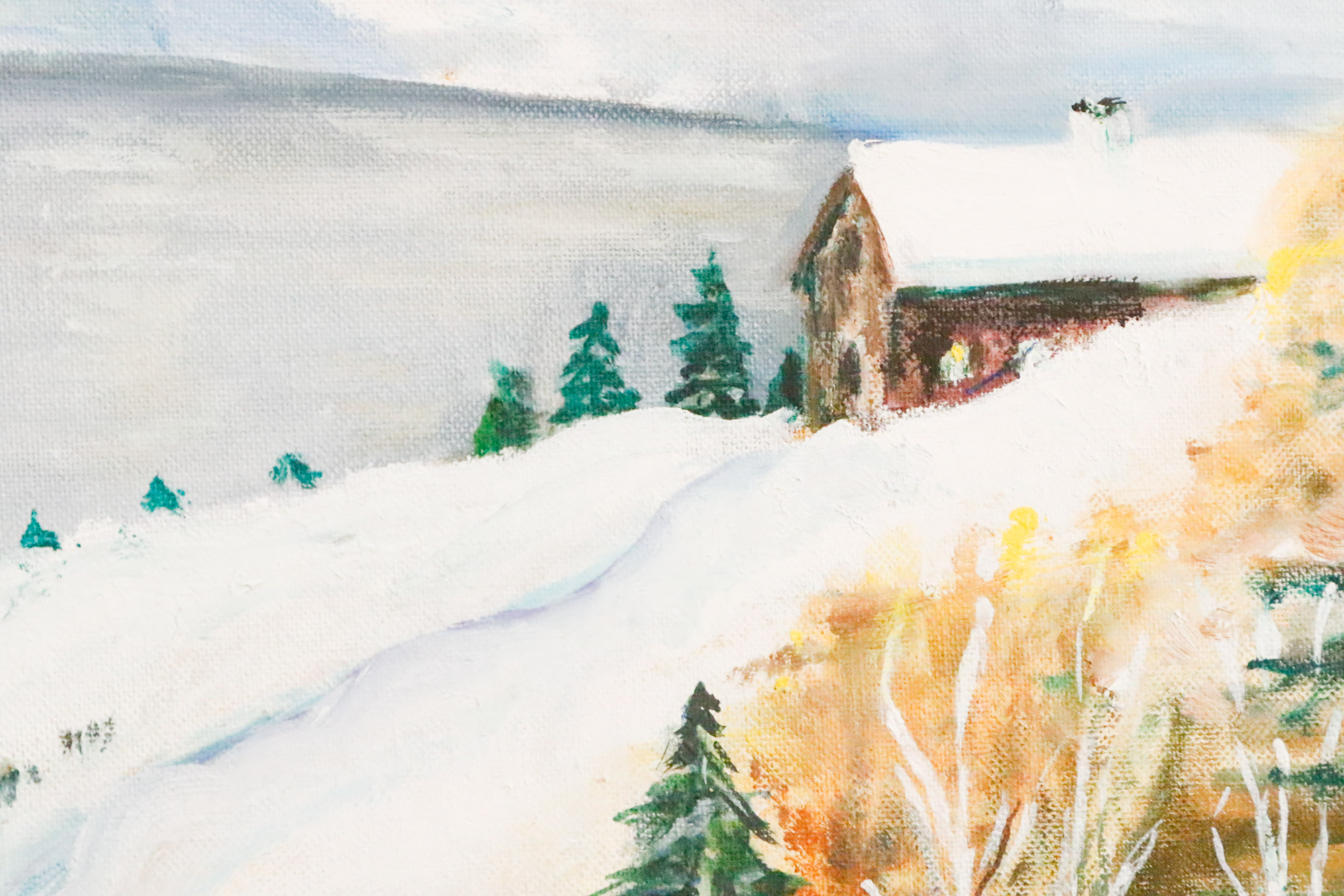 Acrylic on Canvas of Wintery Landscape