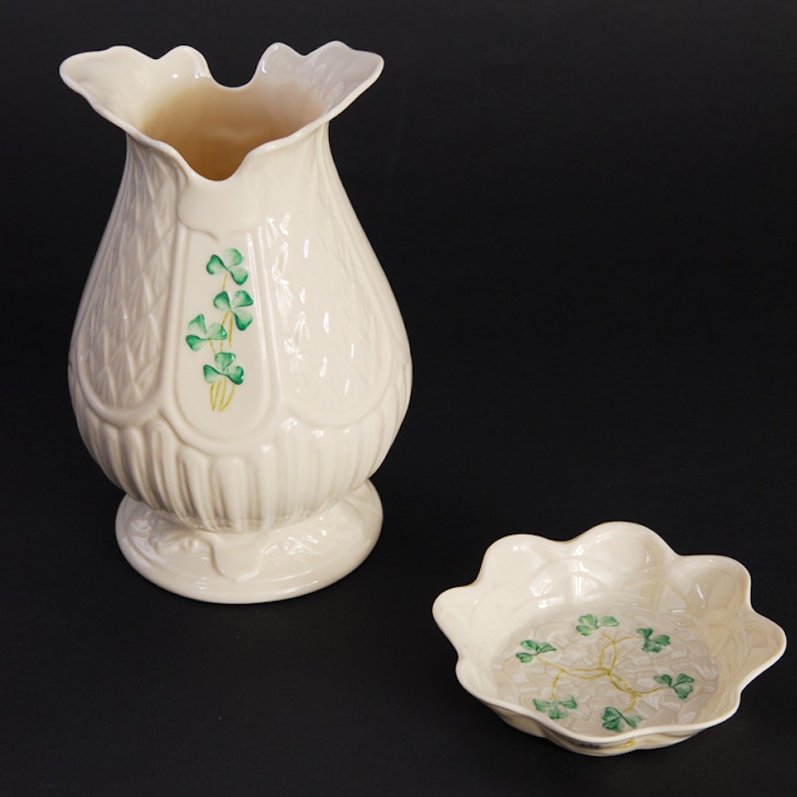 Belleek Bunratty Vase and Trinket Dish