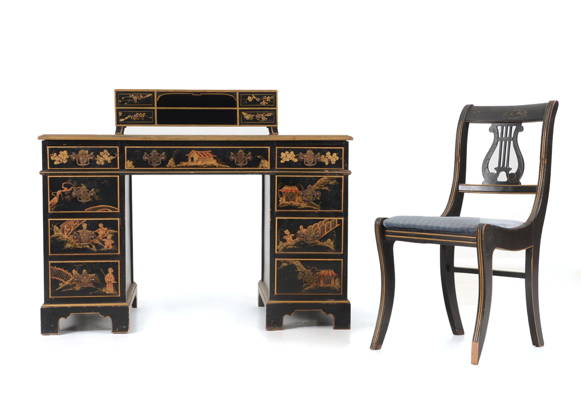 Vintage Chinoiserie Decorated Desk, Chair and Box