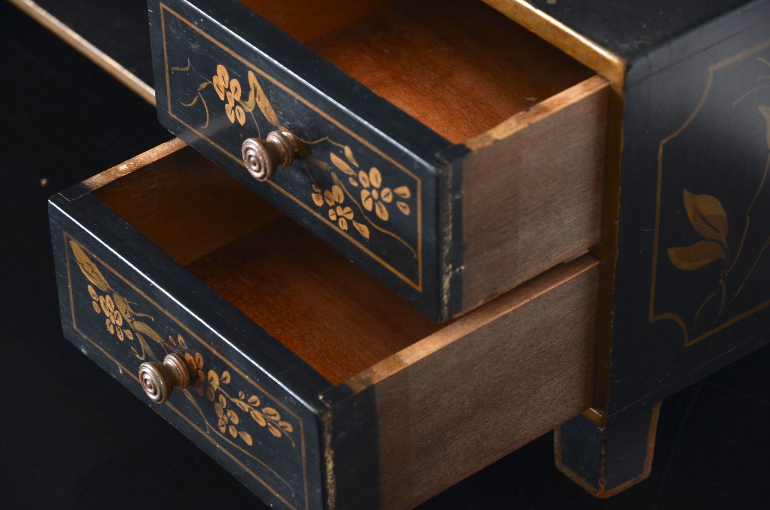 Vintage Chinoiserie Decorated Desk, Chair and Box