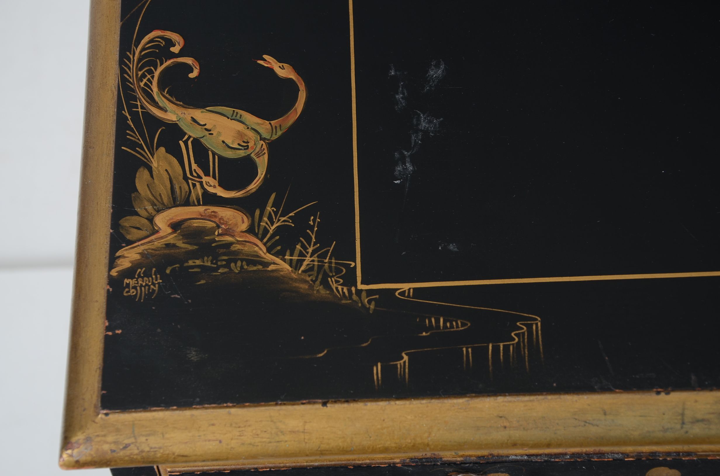 Vintage Chinoiserie Decorated Desk, Chair and Box