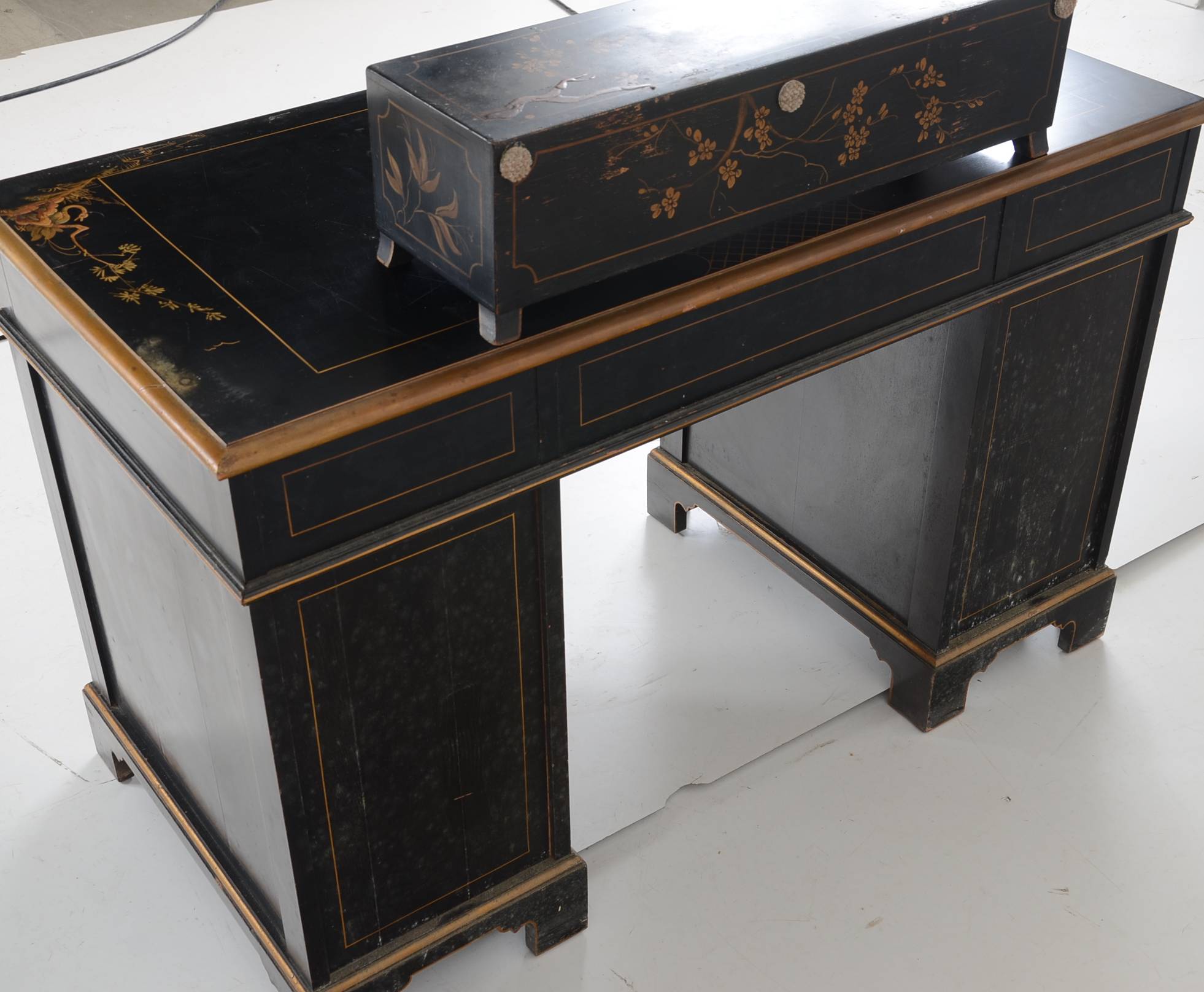 Vintage Chinoiserie Decorated Desk, Chair and Box