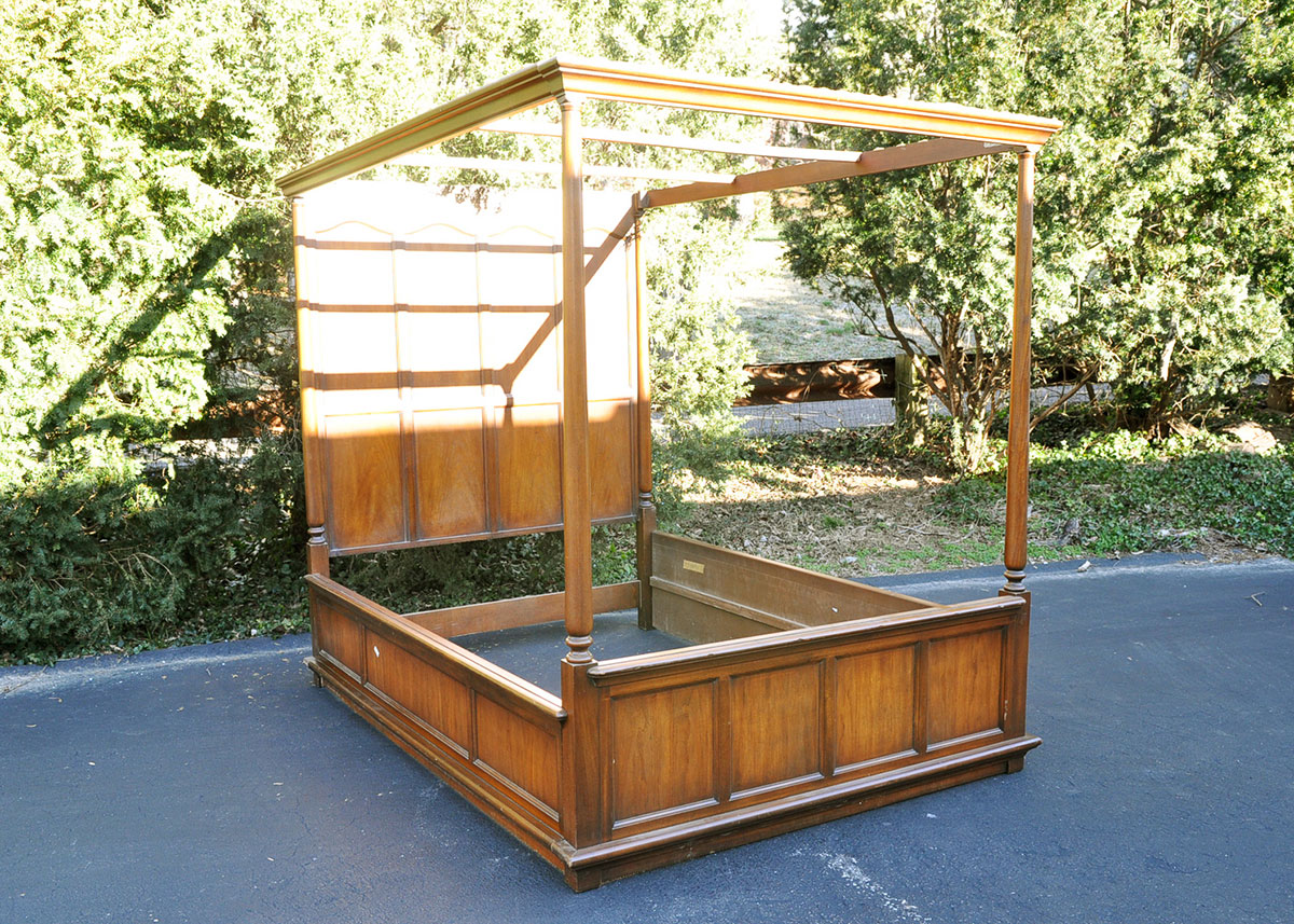 Walnut Paneled Four Post Bed with Custom Canopy and Linens