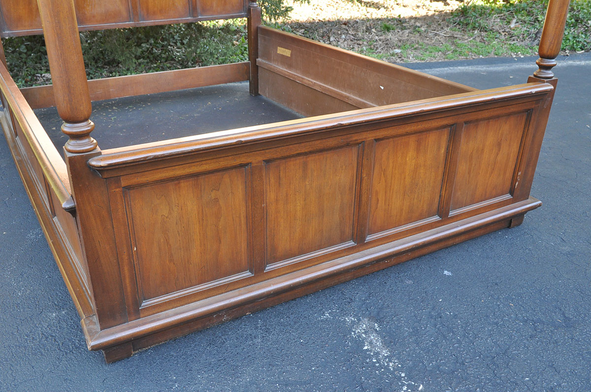 Walnut Paneled Four Post Bed with Custom Canopy and Linens