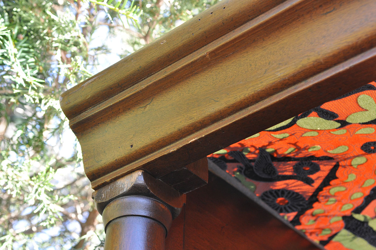 Walnut Paneled Four Post Bed with Custom Canopy and Linens