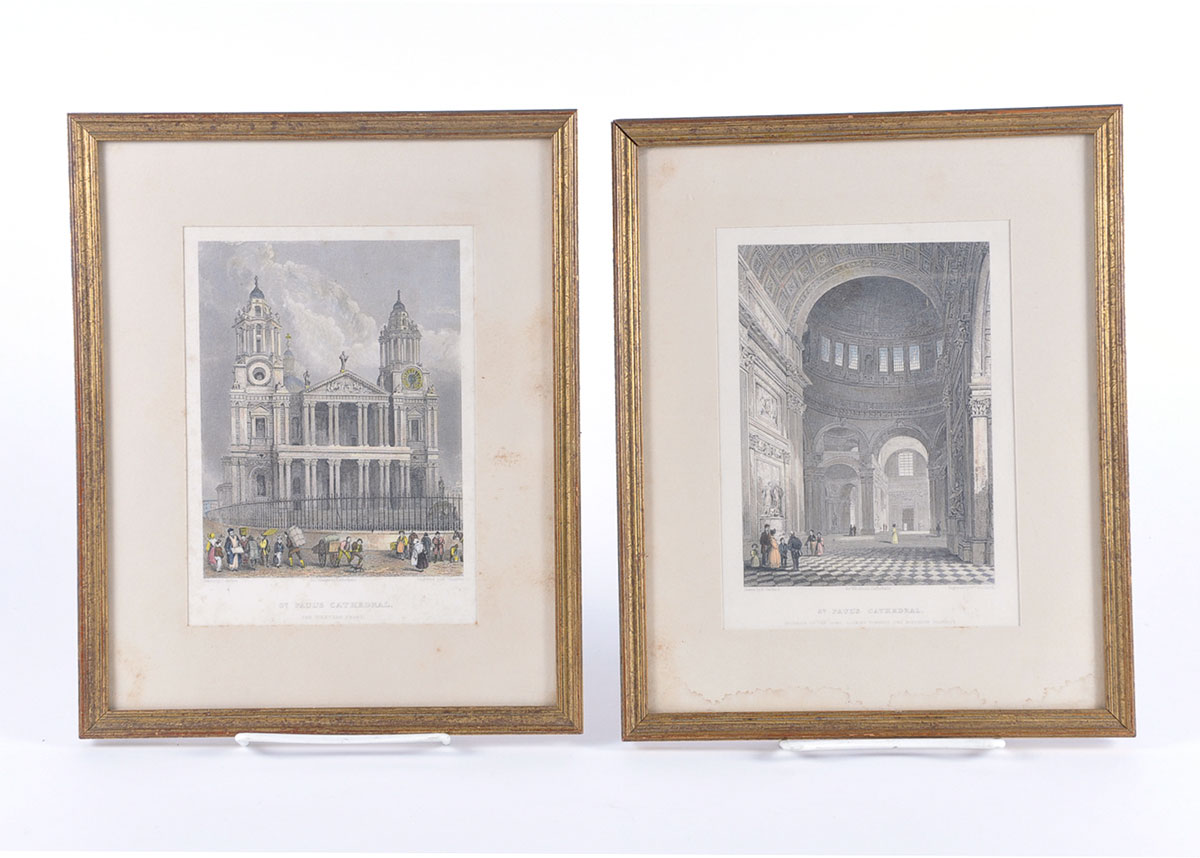 Pair of Framed Hand Colored Lithographs of St Paul's Cathedral
