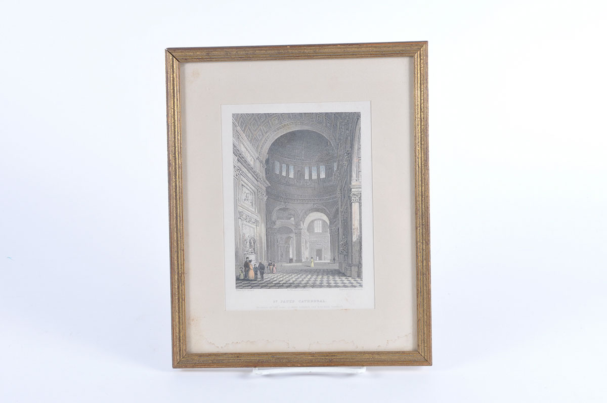 Pair of Framed Hand Colored Lithographs of St Paul's Cathedral