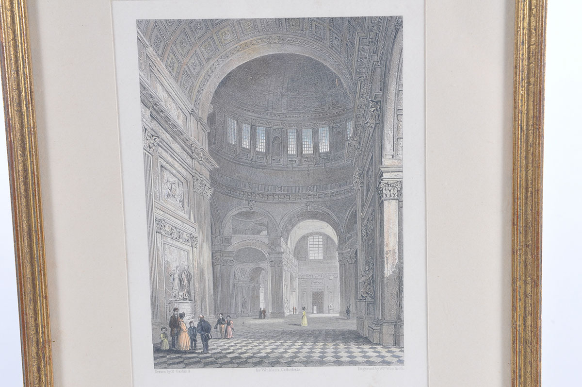 Pair of Framed Hand Colored Lithographs of St Paul's Cathedral
