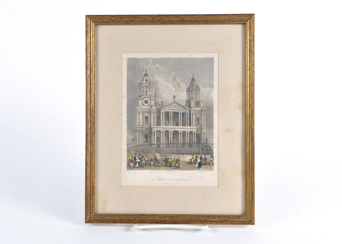Pair of Framed Hand Colored Lithographs of St Paul's Cathedral