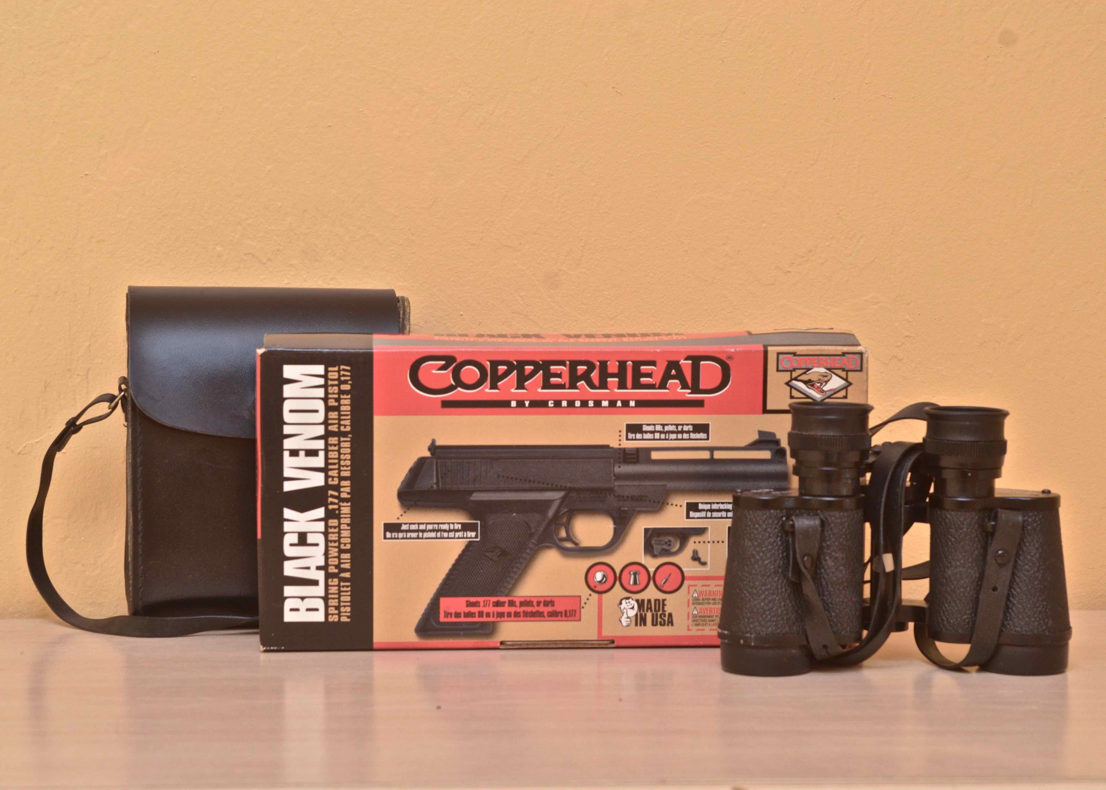 Crosman Copperhead Black Venom Air Pistol and Binoculars
