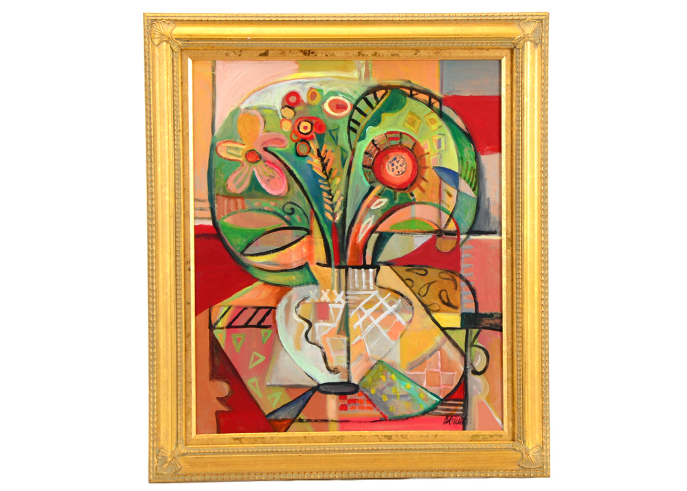 Amy Guist Original Oil on Canvas "Flowers with Crystal Vase"