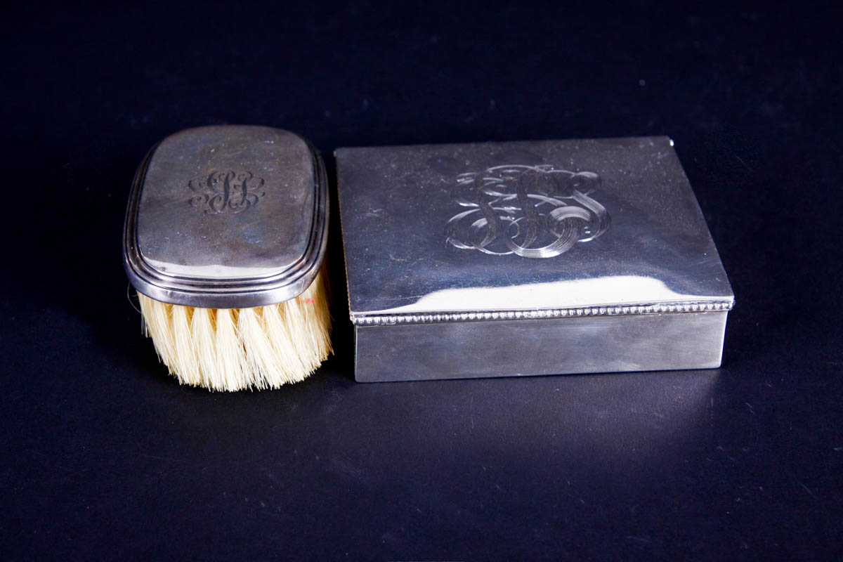 Gorham Sterling Clothes Brush and Sterling Trinket Box