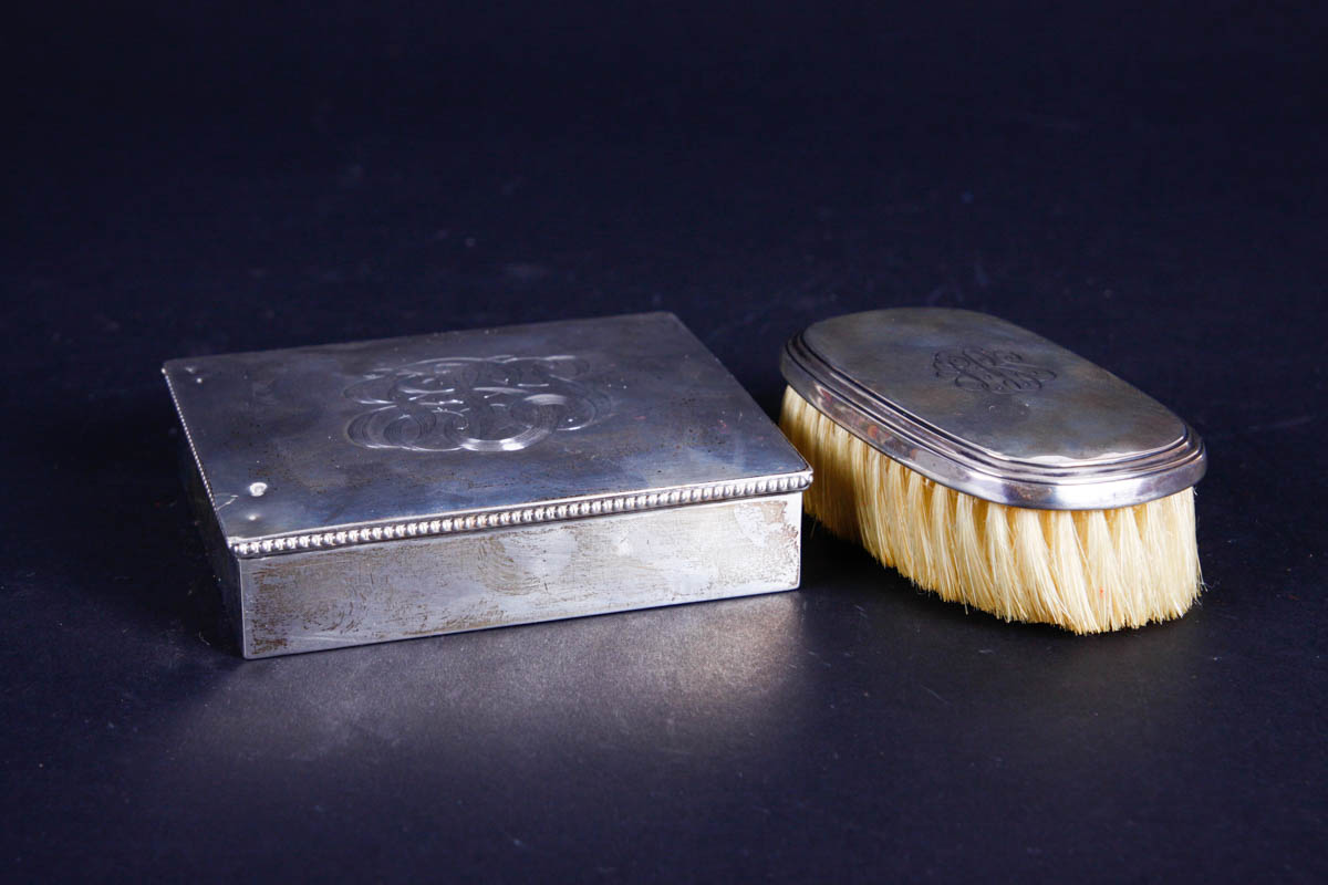 Gorham Sterling Clothes Brush and Sterling Trinket Box