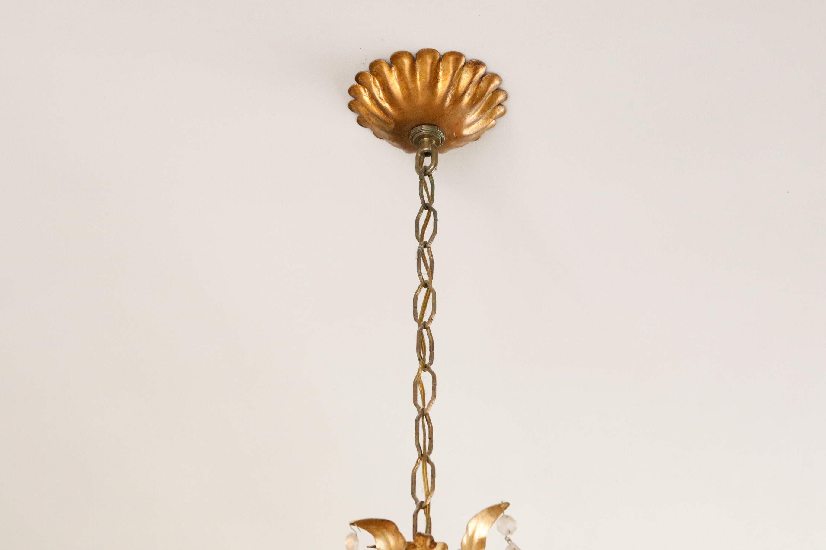 Gold Tone Foliate and Crystal Prism Chandelier