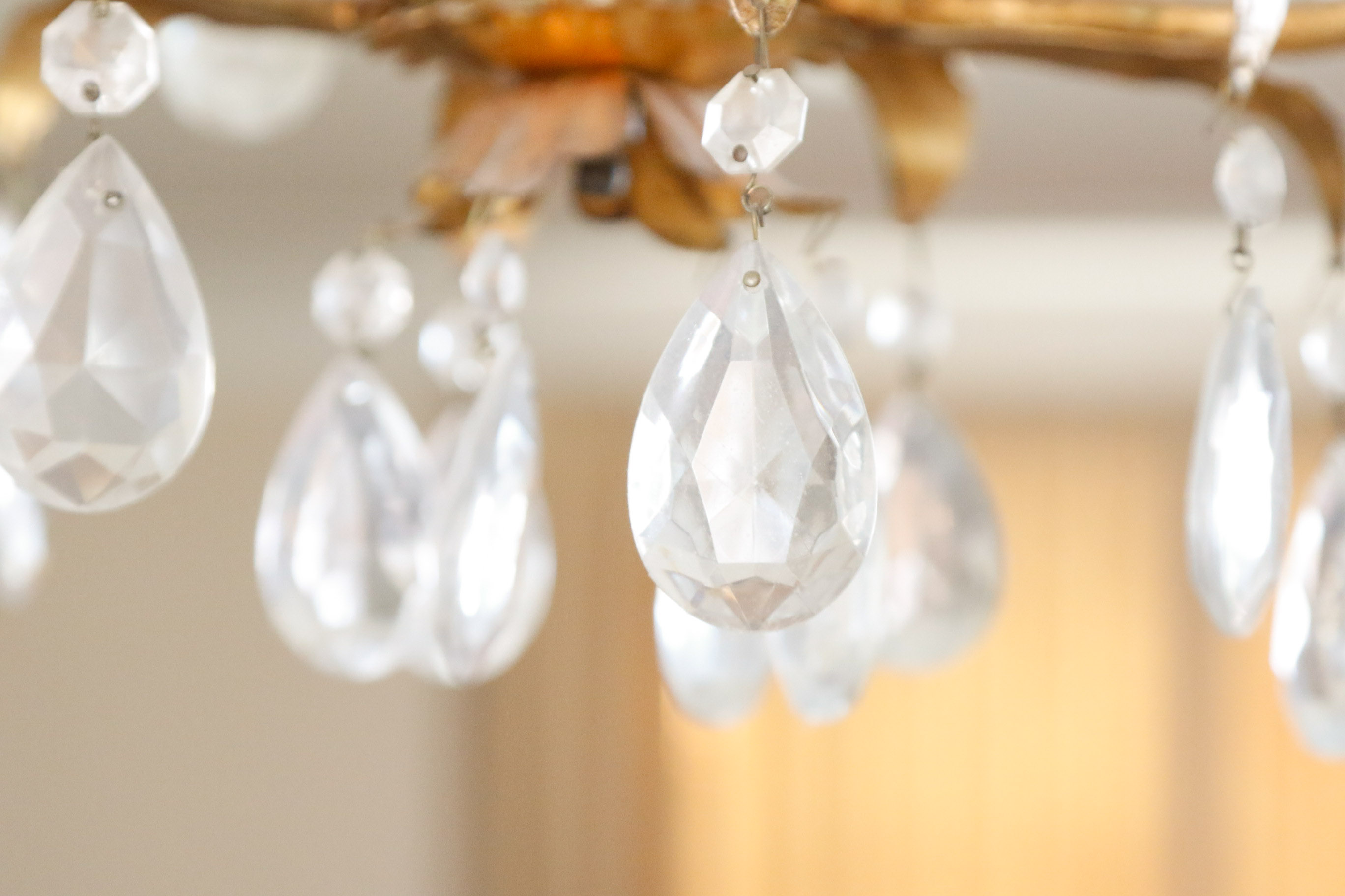 Gold Tone Foliate and Crystal Prism Chandelier
