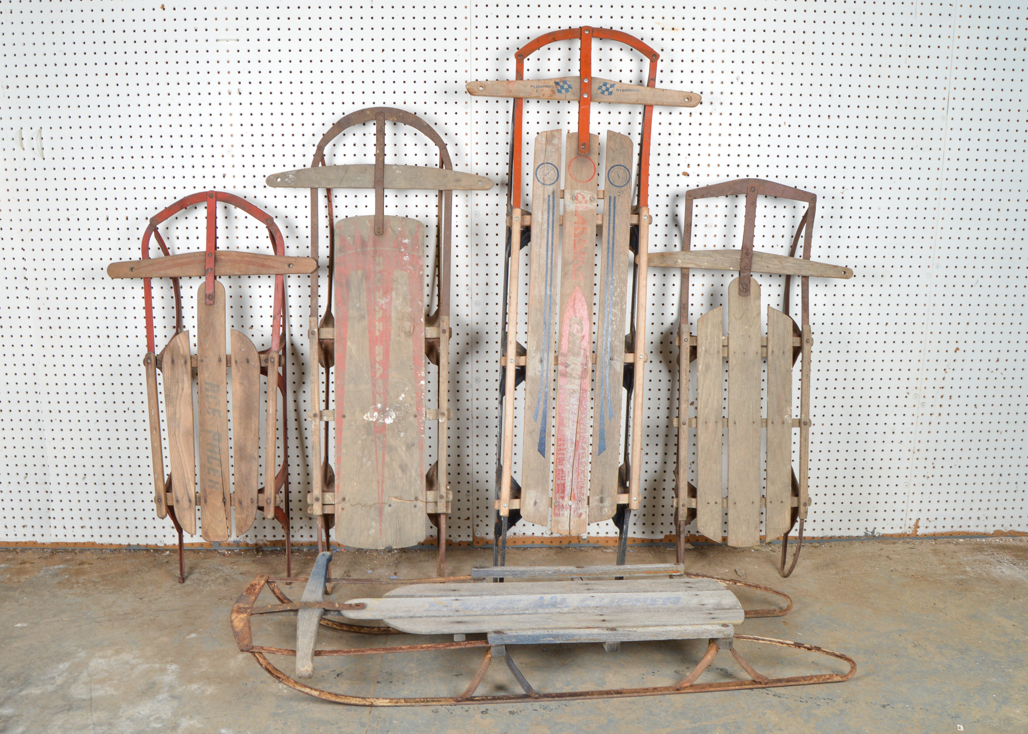 Five Vintage Wooden Sleds