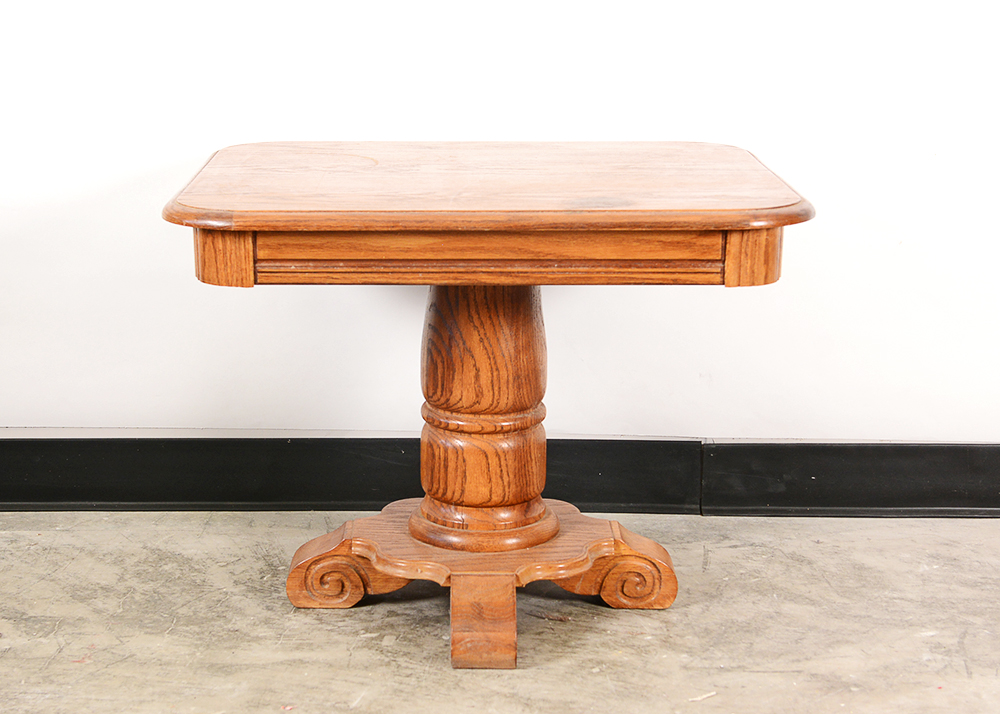 Oak Pedestal Side Table
