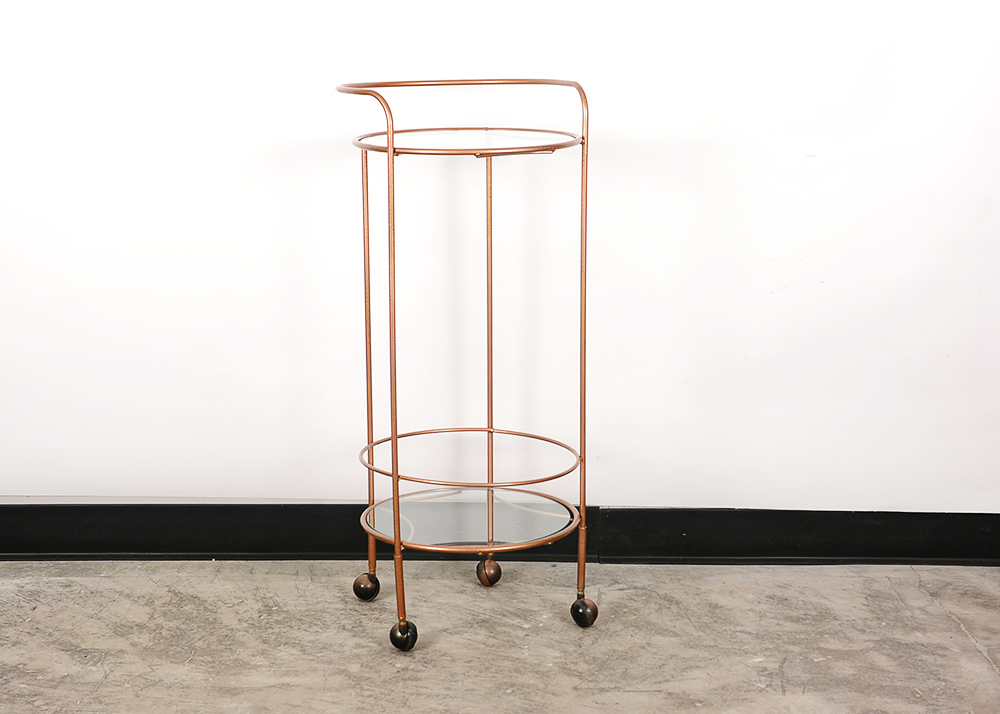 Round Copper-Toned Beverage Cart