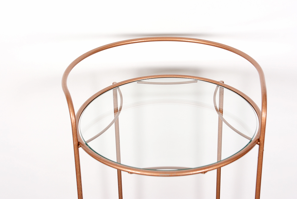 Round Copper-Toned Beverage Cart
