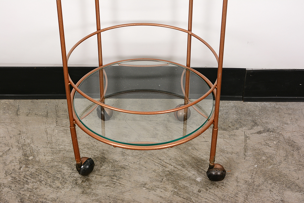 Round Copper-Toned Beverage Cart