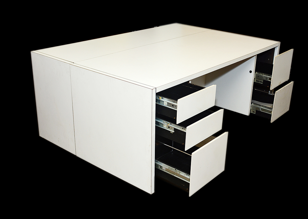 White Laminate Desk and Storage Cabinet