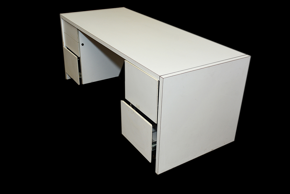 White Laminate Desk and Storage Cabinet