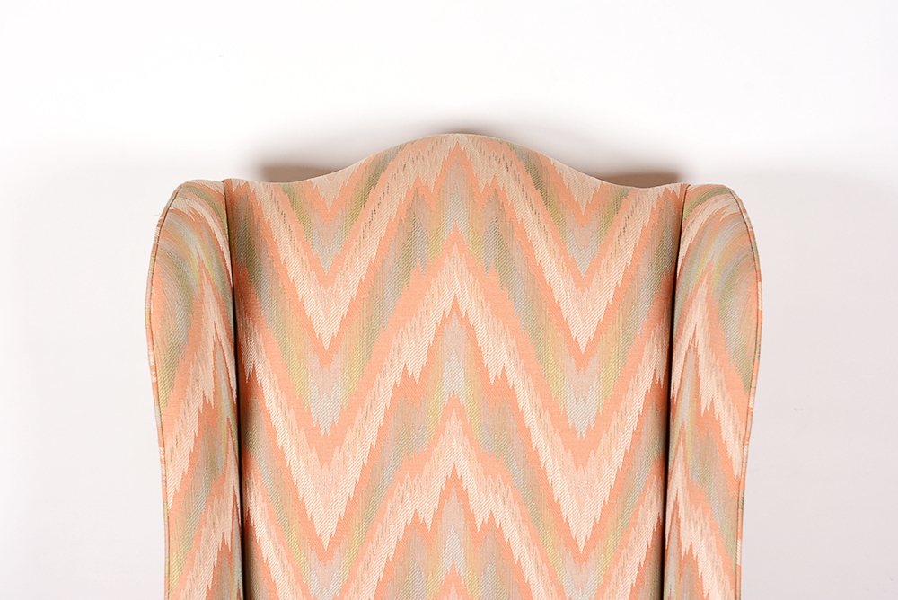 Grey and Pink Patterned Wingback Chair