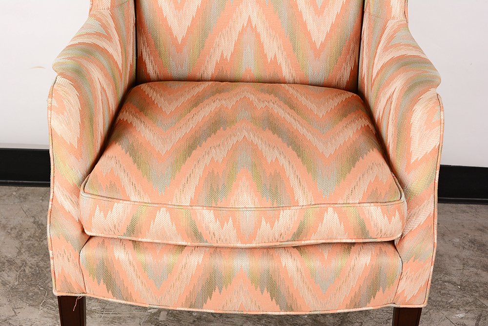 Grey and Pink Patterned Wingback Chair