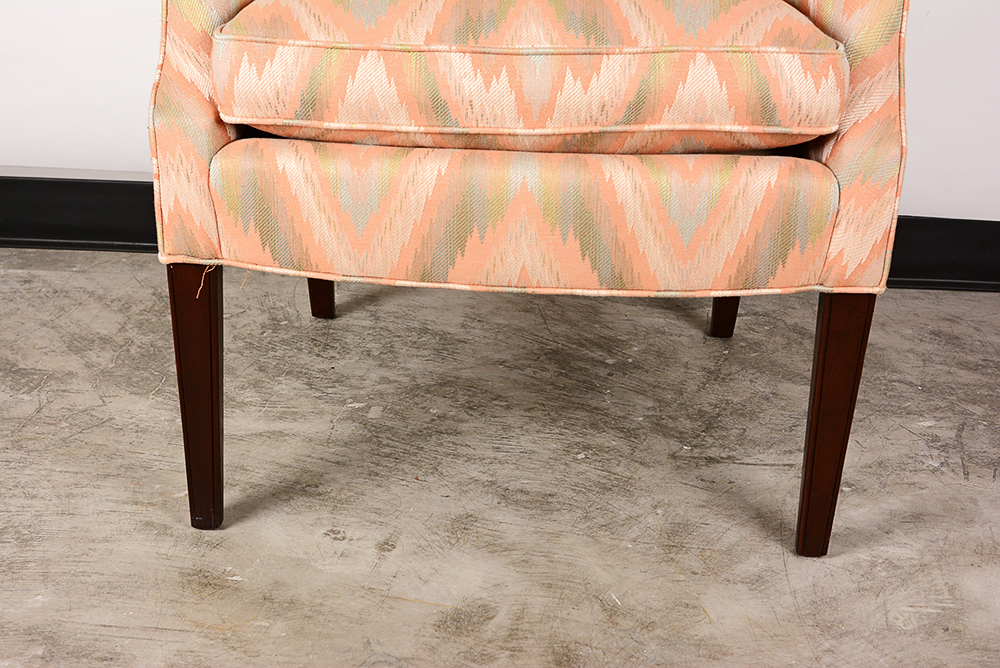 Grey and Pink Patterned Wingback Chair