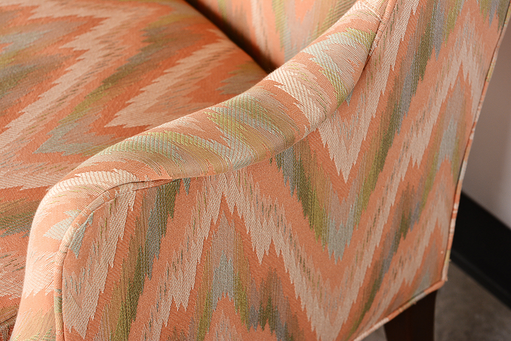 Grey and Pink Patterned Wingback Chair