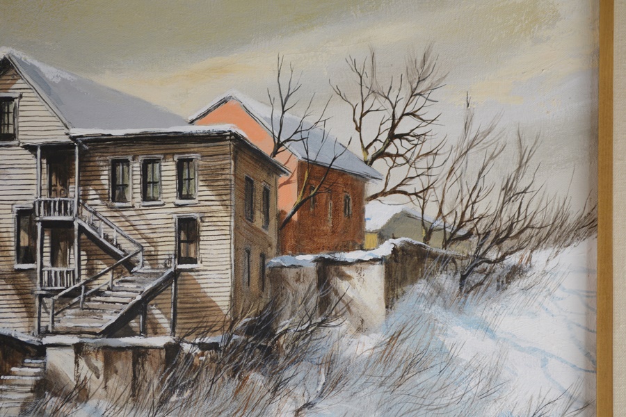 Robert Fabe Original Oil Painting Of Children Playing In the Snow