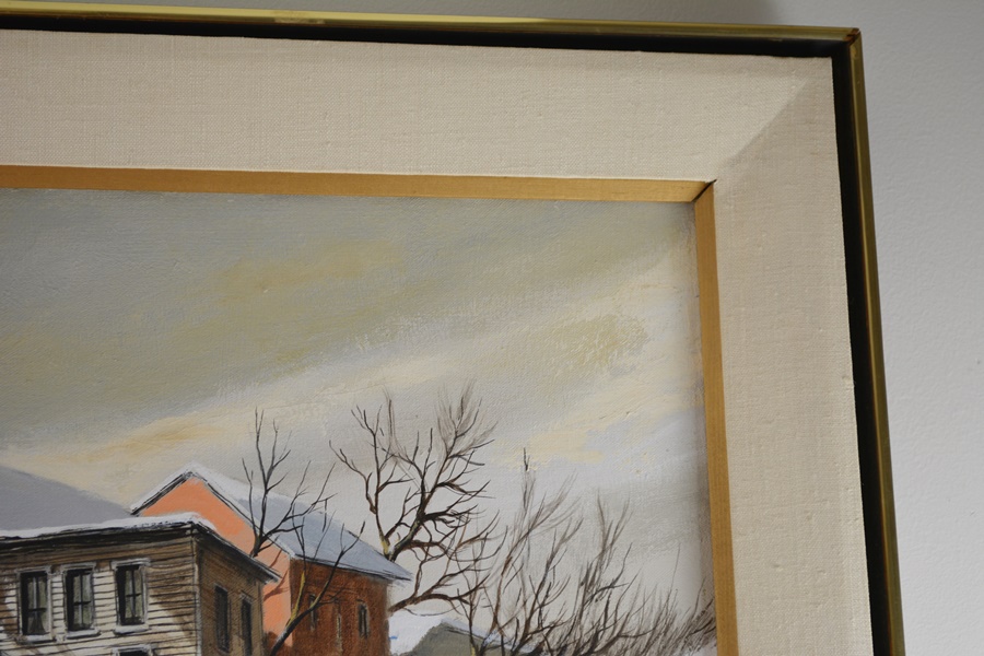 Robert Fabe Original Oil Painting Of Children Playing In the Snow