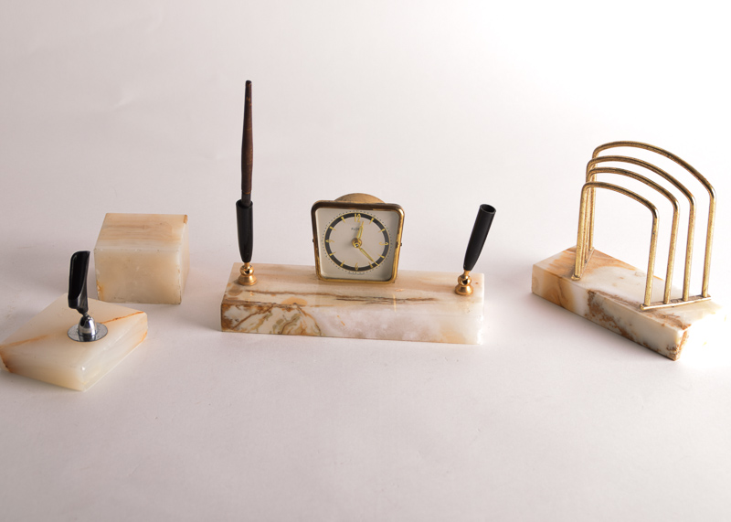 Vintage Onyx Base Desk Set