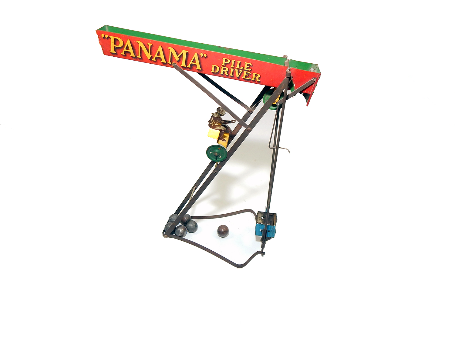 Antique Tin Lithograph Panama Pile Driver Toy