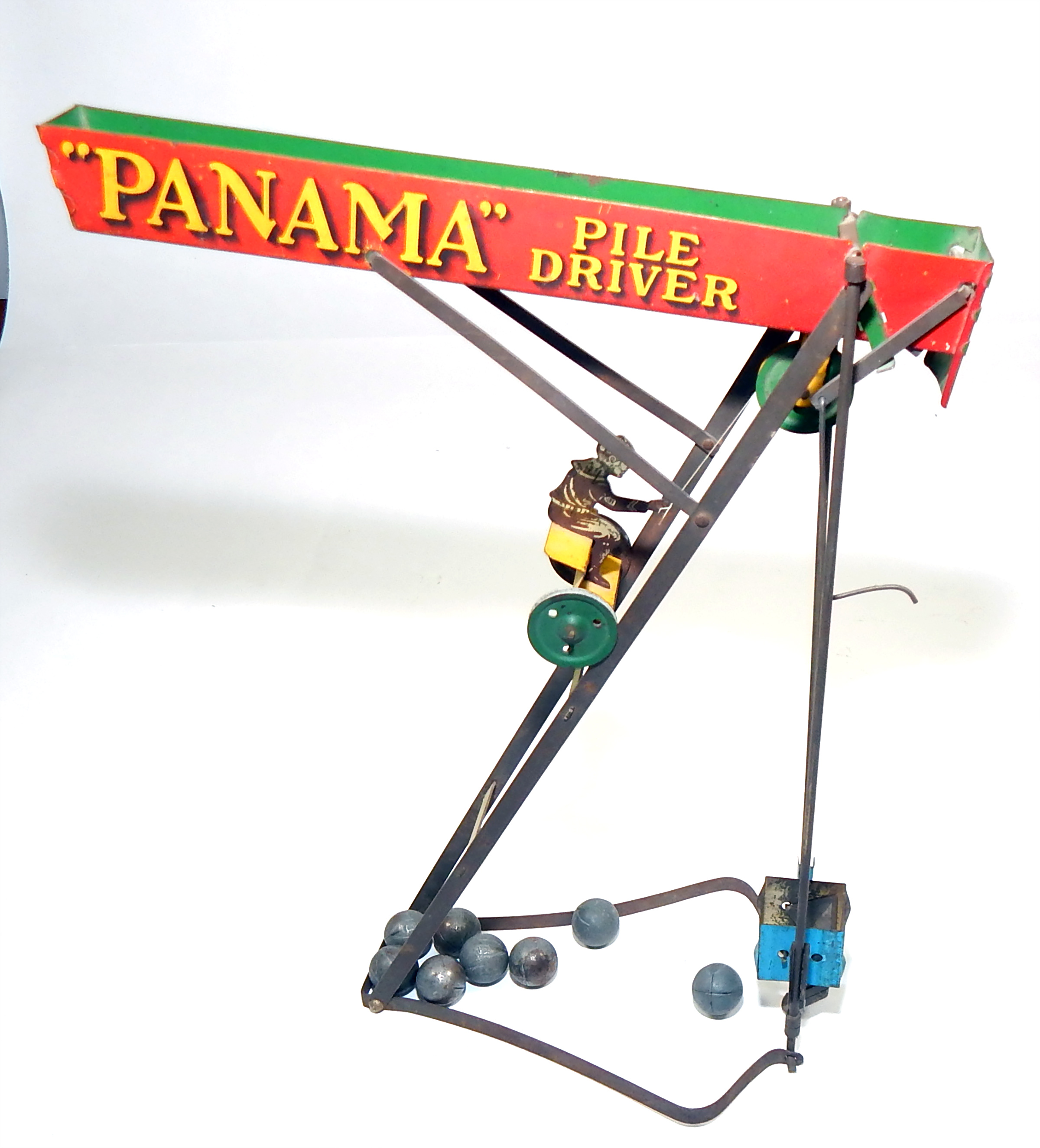 Antique Tin Lithograph Panama Pile Driver Toy
