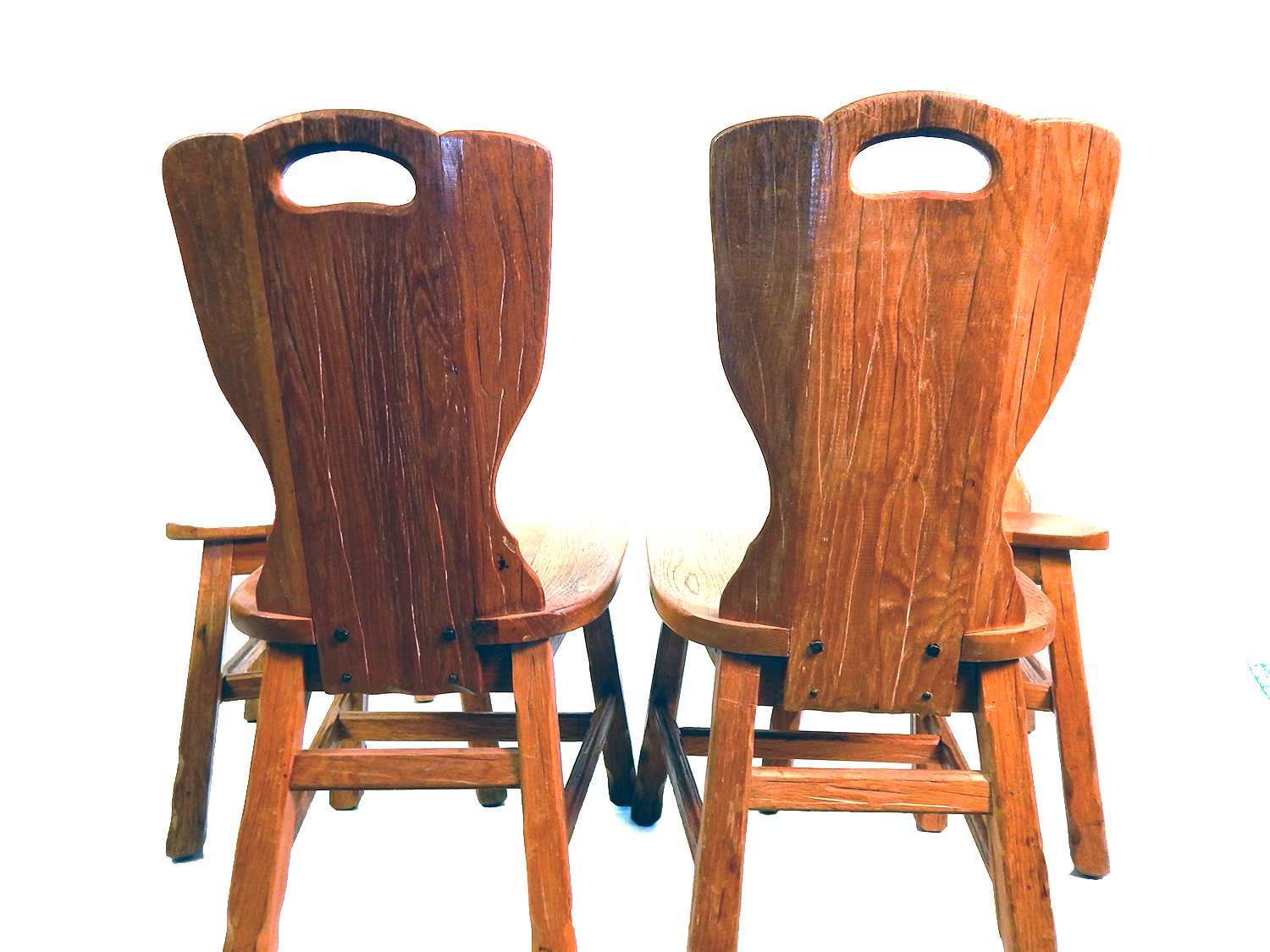 Vintage Quartet of Carved A. Brandt Ranch Oak Cactus Chairs