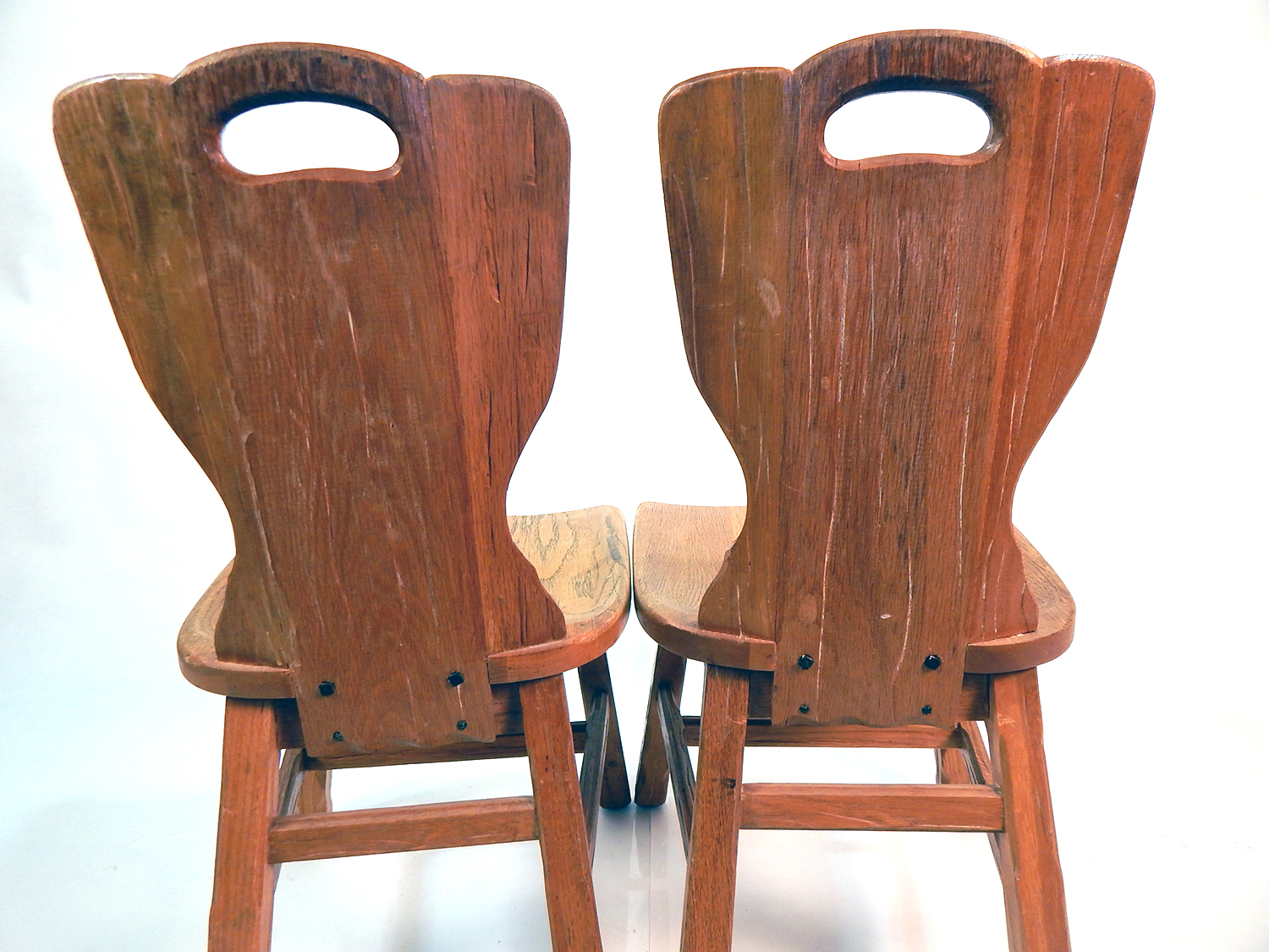 Vintage Quartet of Carved A. Brandt Ranch Oak Cactus Chairs