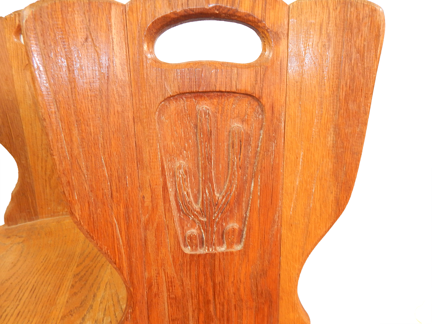 Vintage Quartet of Carved A. Brandt Ranch Oak Cactus Chairs