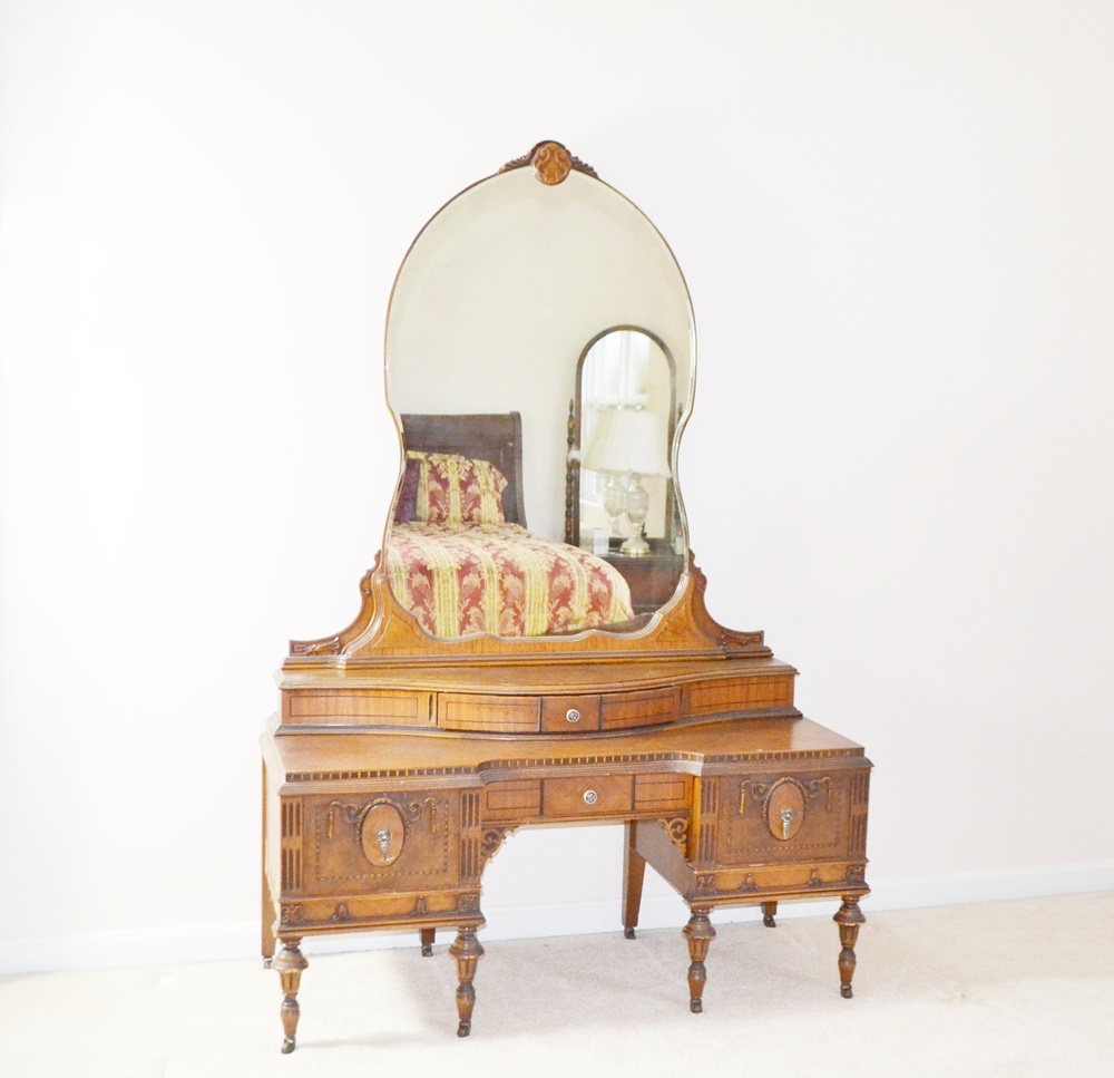 Vintage 1920s- 1930's Vanity With Mirror & Bench